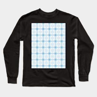 Festive Farmhouse Snowflake Checkerboard - Light Blue - Cozy Winter Collection Long Sleeve T-Shirt